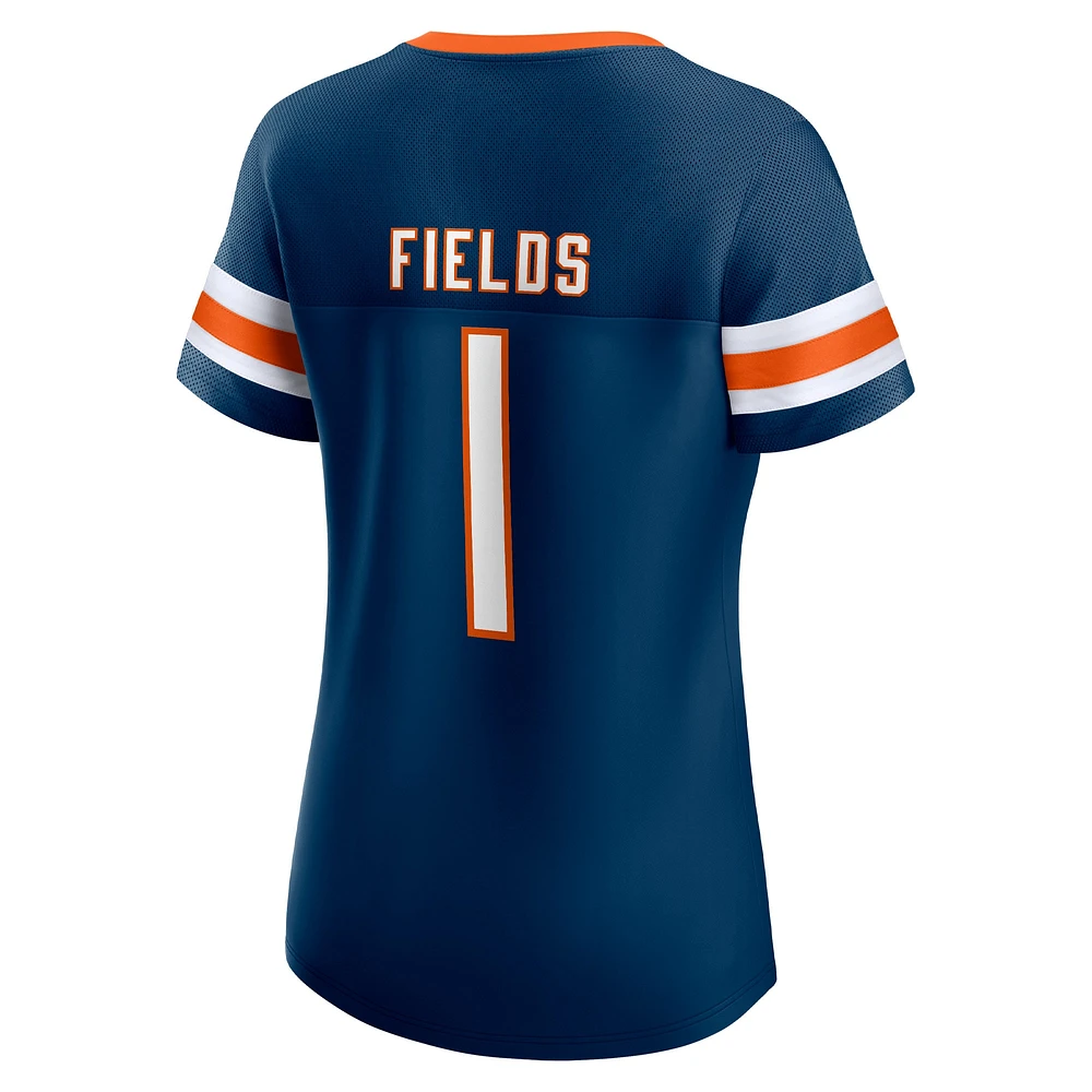 Women's Fanatics Justin Fields Navy Chicago Bears Athena Name & Number Notch Neck T-Shirt