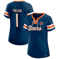 Fanatics pour femmes Justin Fields bleu marine Chicago Bears Athena nom et numéro t-shirt à col cranté