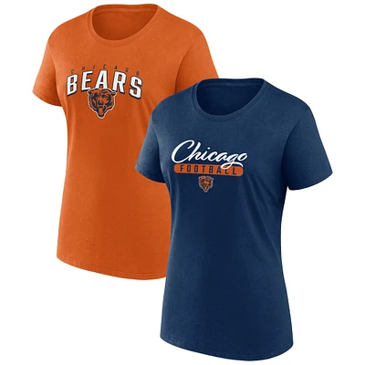 Ensemble de deux t-shirts Fanatics pour femmes bleu marine/orange Fan des Chicago Bears