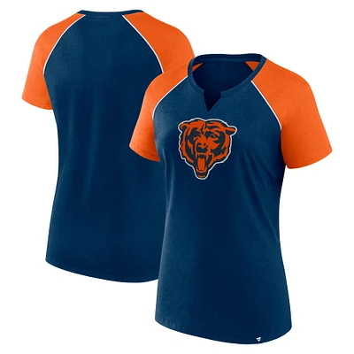 T-shirt raglan pailleté bleu marine/orange pour femme des Chicago Bears