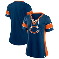 Women's Fanatics Navy/Orange Chicago Bears Team Draft Me Lace-Up Raglan T-Shirt