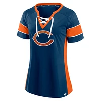 T-shirt raglan à lacets Fanatics pour femmes, bleu marine/orange, Chicago Bears Team Draft Me