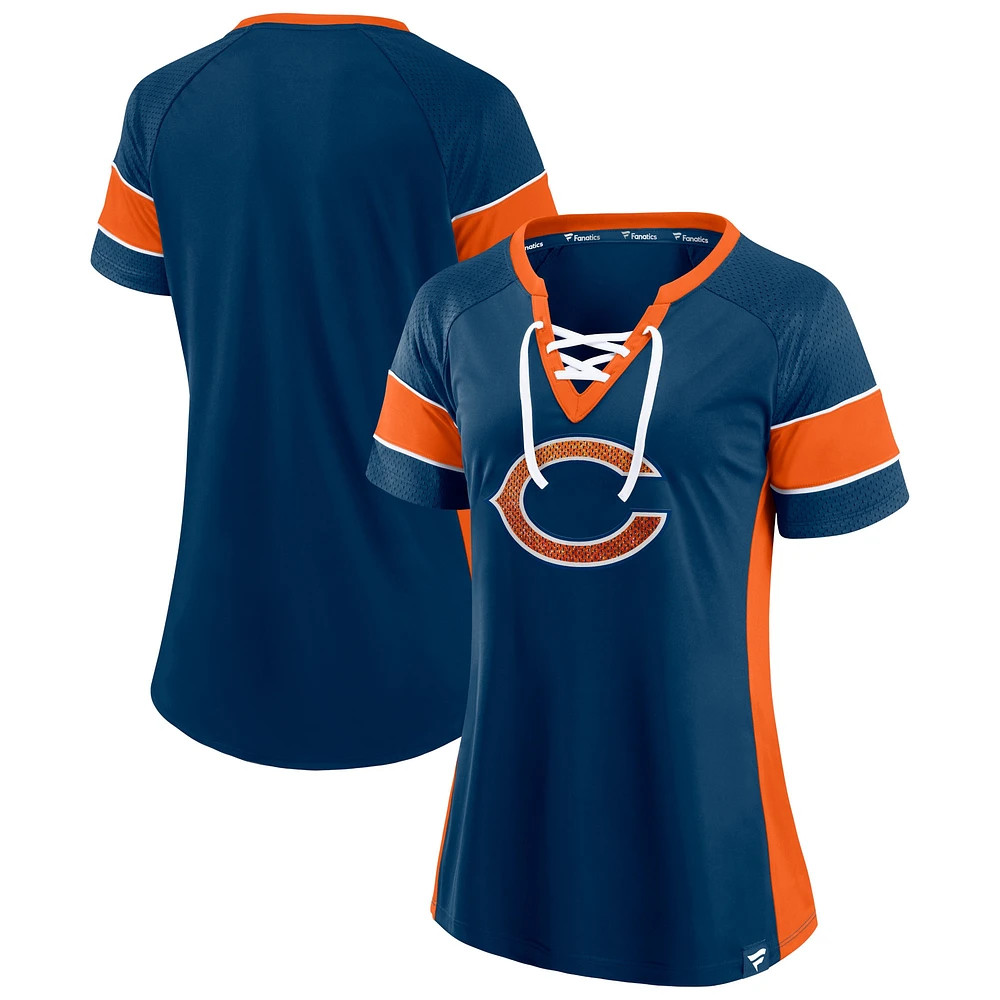 T-shirt raglan à lacets Fanatics pour femmes, bleu marine/orange, Chicago Bears Team Draft Me