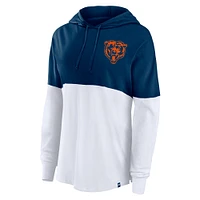 Women's Fanatics Navy/White Chicago Bears Backup Option Long Sleeve Hoodie T-Shirt