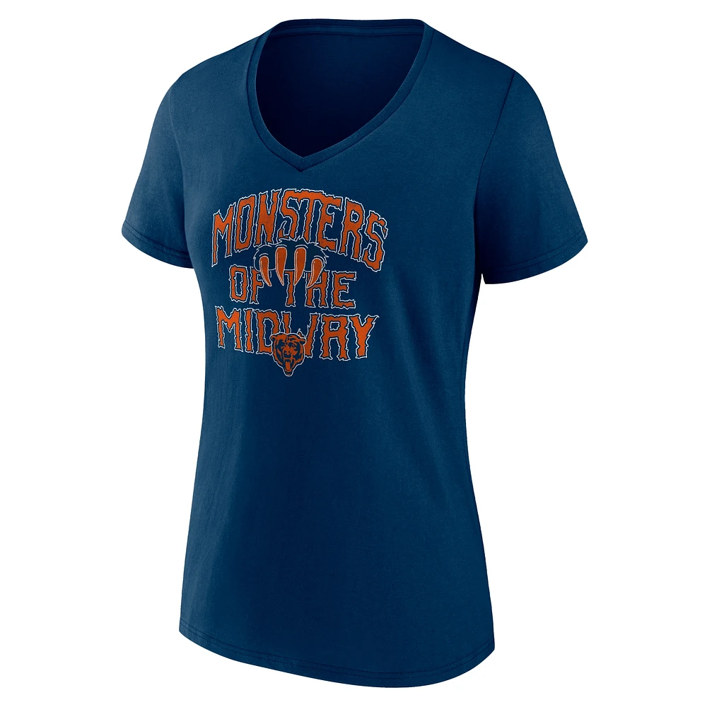 T-shirt à col en V pour femme Fanatics Navy Chicago Bears Back Home Again