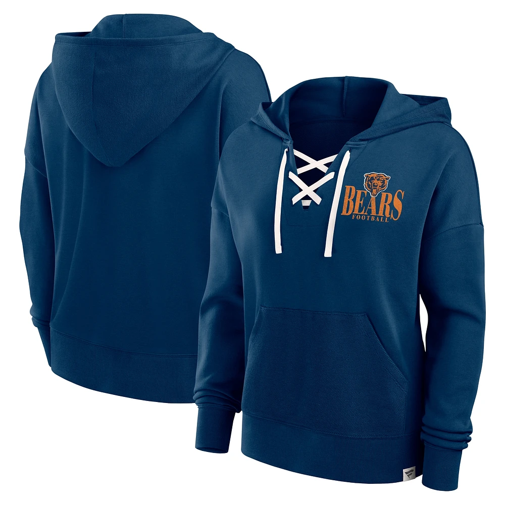 Women's Fanatics Navy Chicago Bears Blitz Left Lace-Up Pullover Hoodie