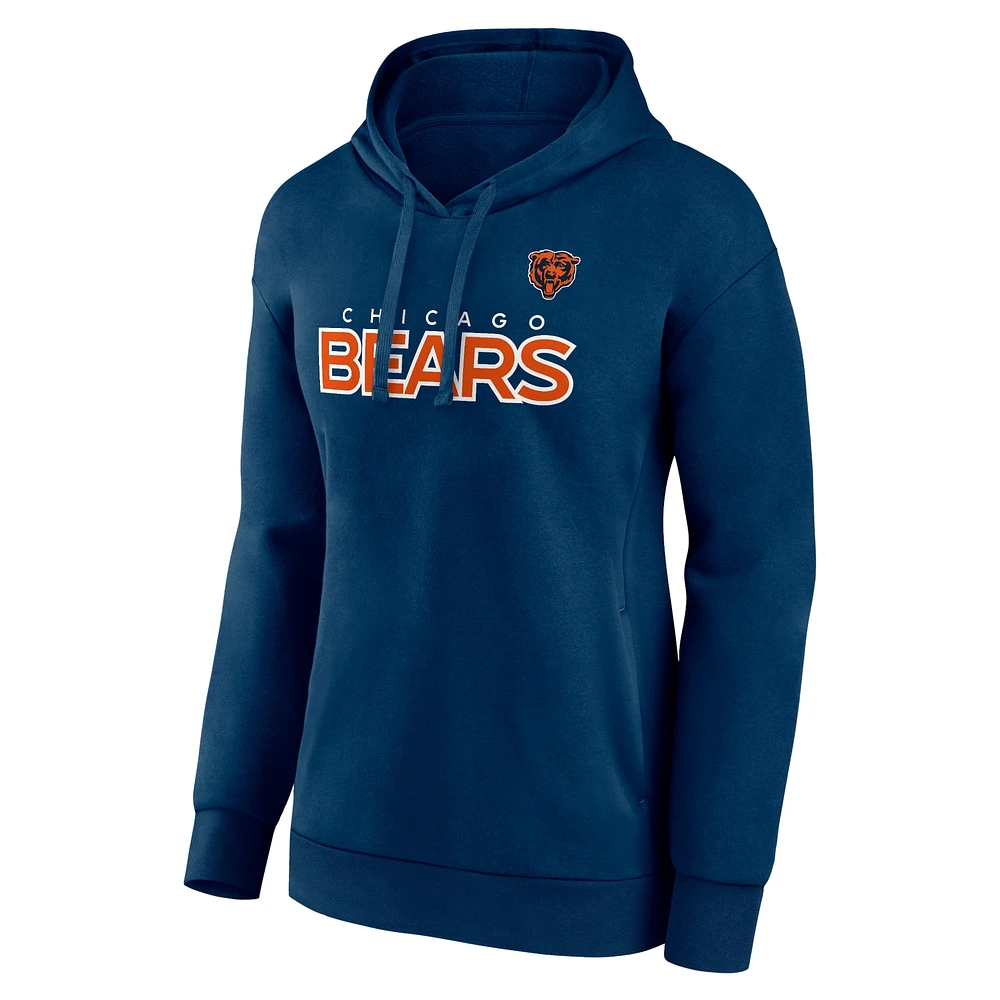 Women's Fanatics Navy Chicago Bears Iconic Cotton Fleece Checklist Pullover Hoodie