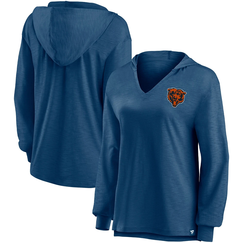 Sweat à capuche col en V Fanatics pour femmes, bleu marine, Chicago Bears