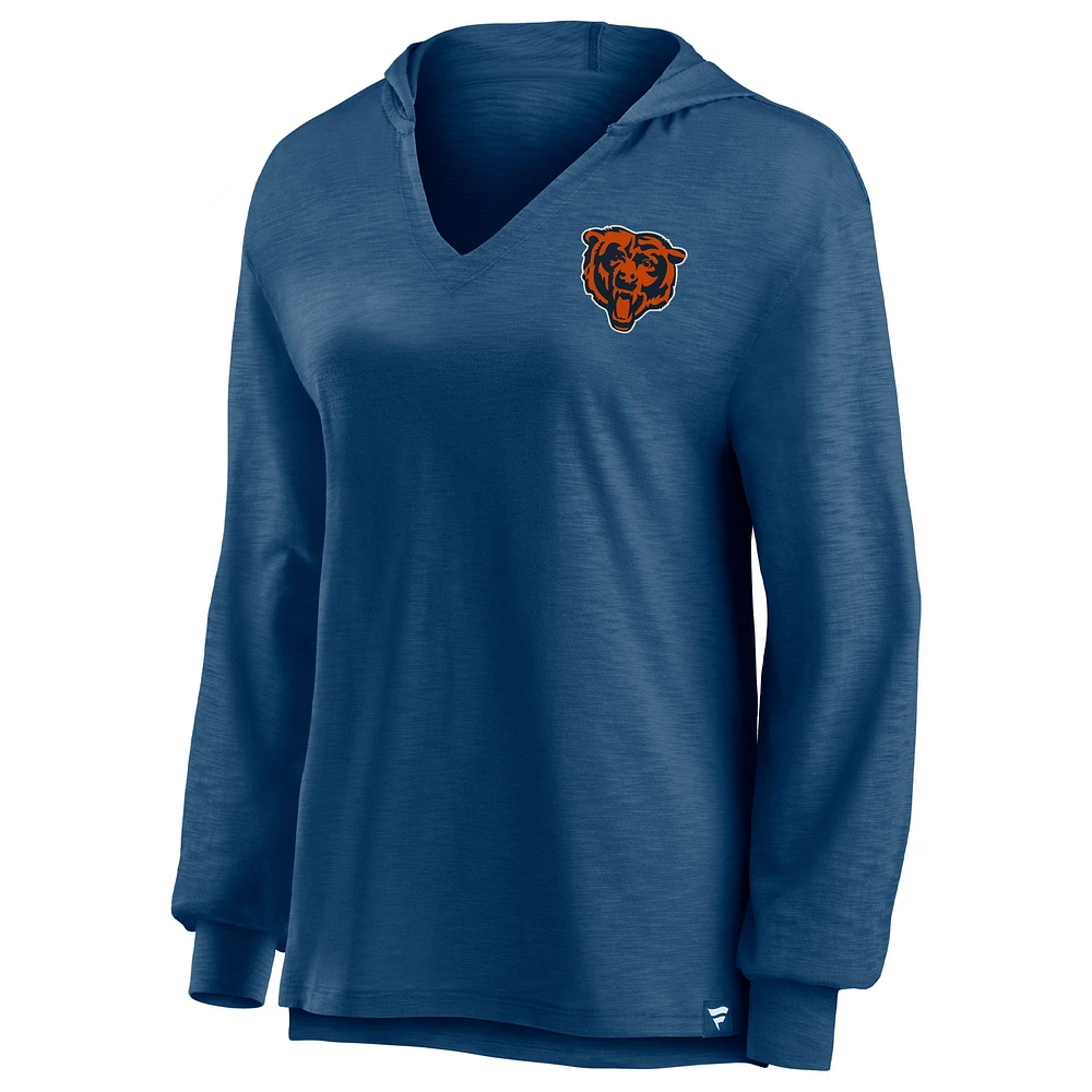 Sweat à capuche col en V Fanatics pour femmes, bleu marine, Chicago Bears