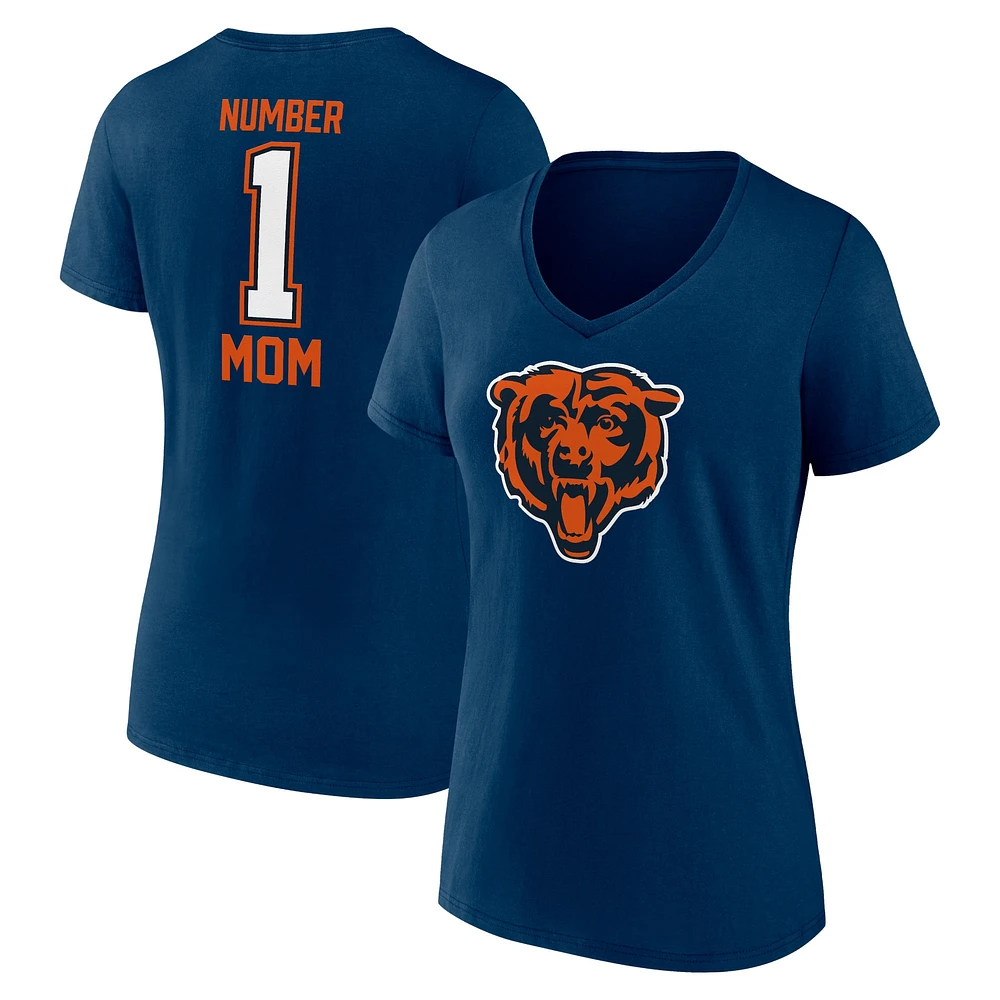 T-shirt à col en V pour la fête des mères Chicago Bears Fanatics femmes, bleu marine