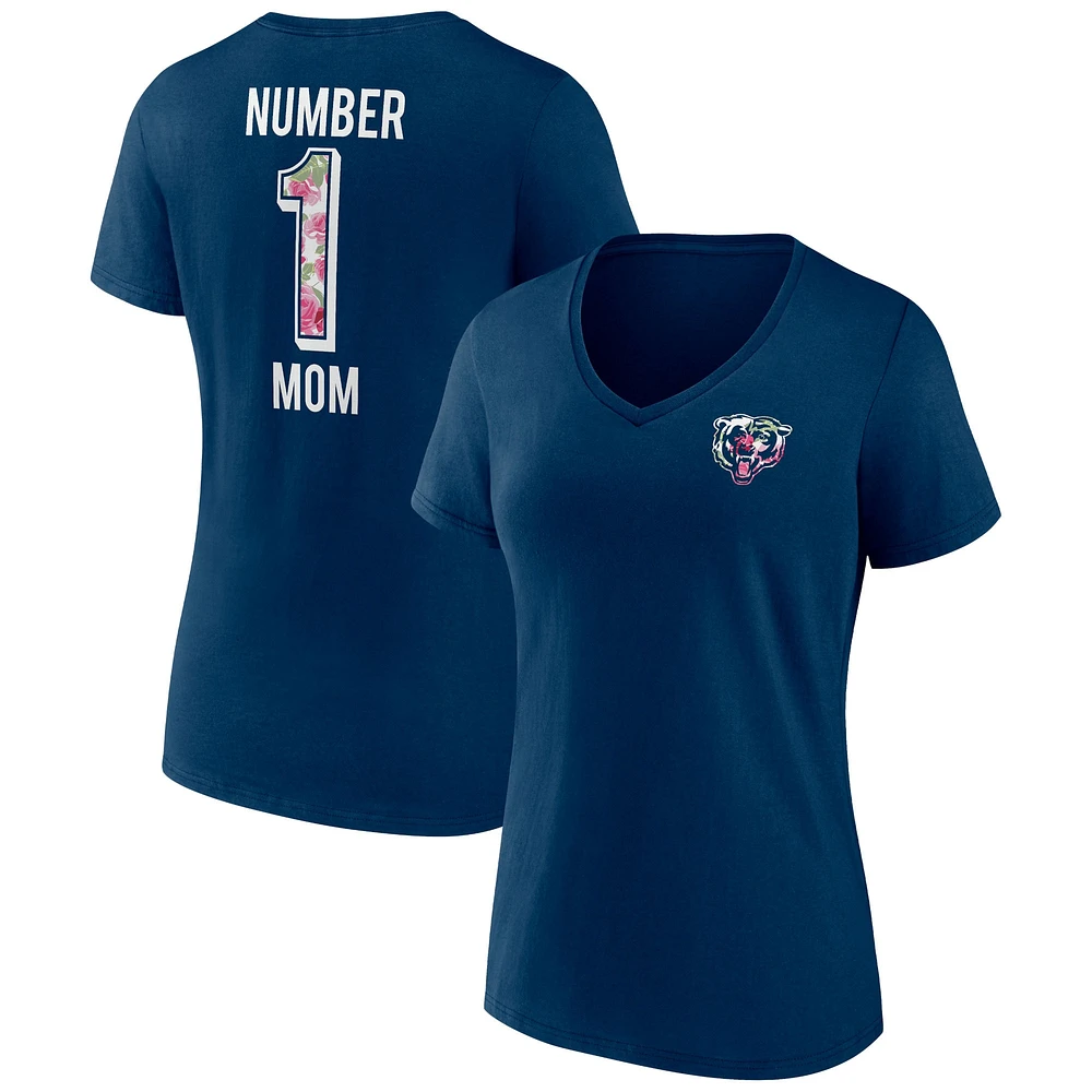 Women's Fanatics Navy Chicago Bears Plus Mother's Day #1 Mom V-Neck T-Shirt