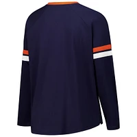 T-shirt à manches longues et col en V lacets pour femmes Fanatics Navy Chicago Bears grande taille Won & Done