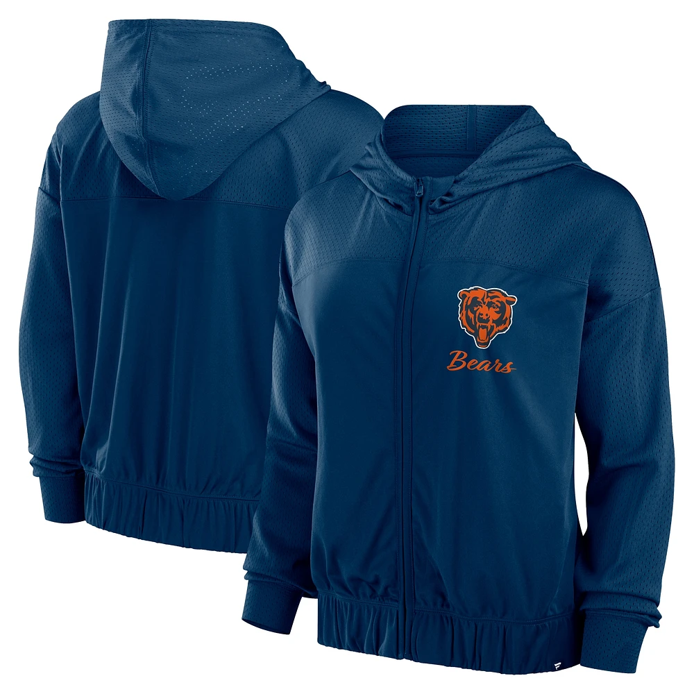 Sweat à capuche entièrement zippé Fanatics pour femmes, Chicago Bears, Script Lock, bleu marine