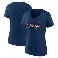 T-shirt à col en V Fanatics pour femmes, bleu marine, Chicago Bears Shine Time