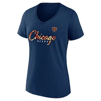 T-shirt à col en V Fanatics pour femmes, bleu marine, Chicago Bears Shine Time