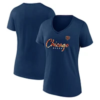 T-shirt à col en V Fanatics pour femmes, bleu marine, Chicago Bears Shine Time