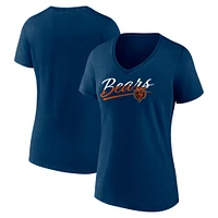 T-shirt à col en V Fanatics pour femmes, bleu marine, Chicago Bears Slice Script