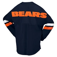 T-shirt à manches longues et col en V jersey Fanatics pour femmes, bleu marine, Chicago Bears Spirit, lacets