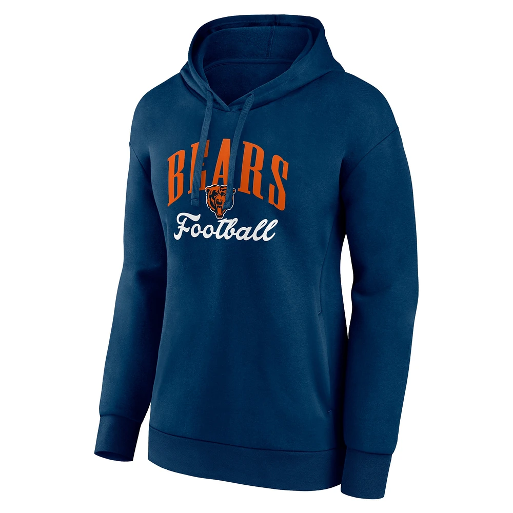 Women's Fanatics Navy Chicago Bears Team Logo Victory Script Pullover Hoodie