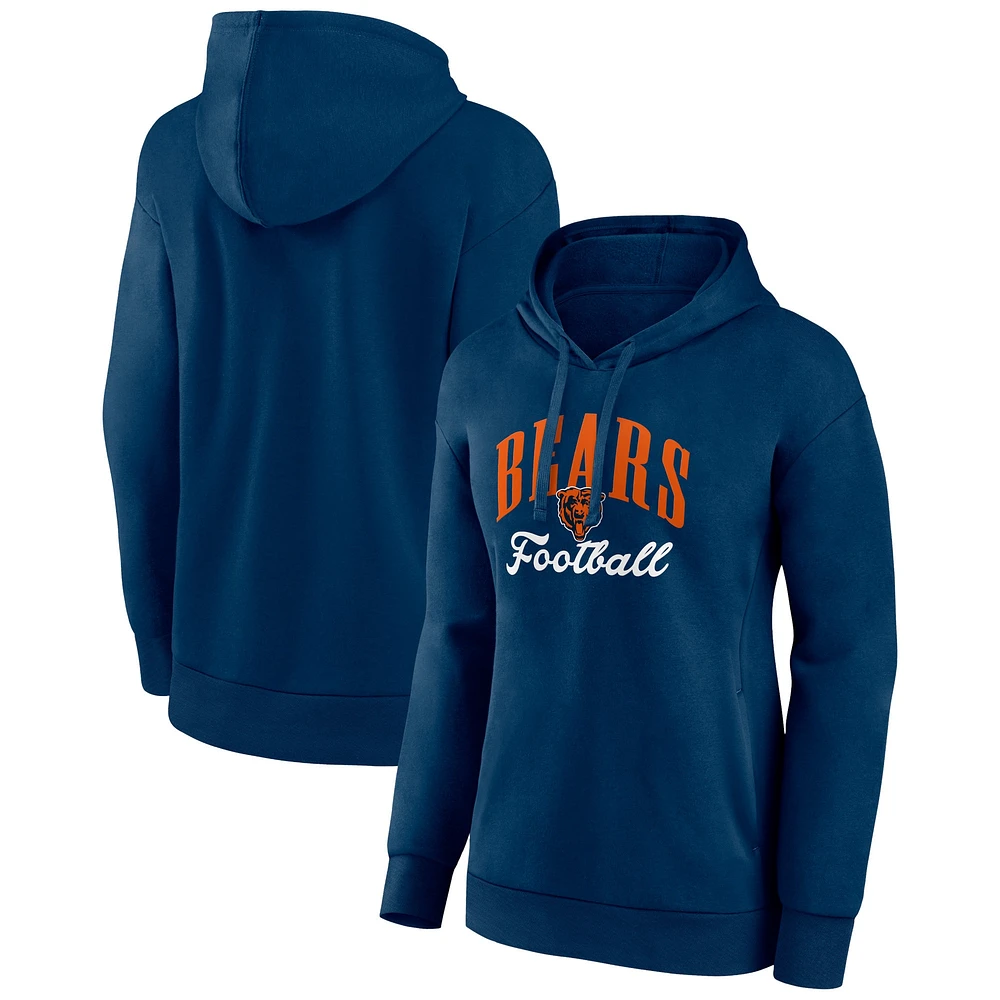 Women's Fanatics Navy Chicago Bears Team Logo Victory Script Pullover Hoodie