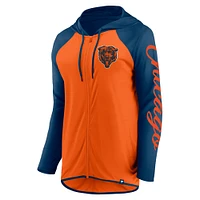 Sweat à capuche entièrement zippé avec inscription Chicago Bears orange/bleu marine Fanatics pour femme