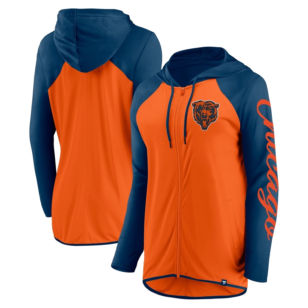 Sweat à capuche entièrement zippé avec inscription Chicago Bears orange/bleu marine Fanatics pour femme