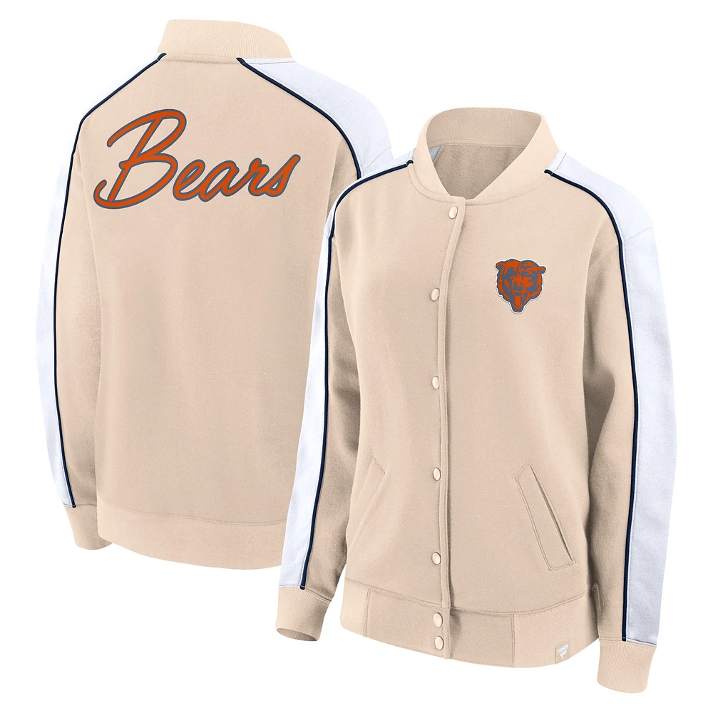 Veste universitaire à bouton-pression Fanatics Tan Chicago Bears Lounge pour femmes