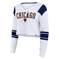 T-shirt à manches longues extensible et court pour femme Fanatics Chicago Bears blanc