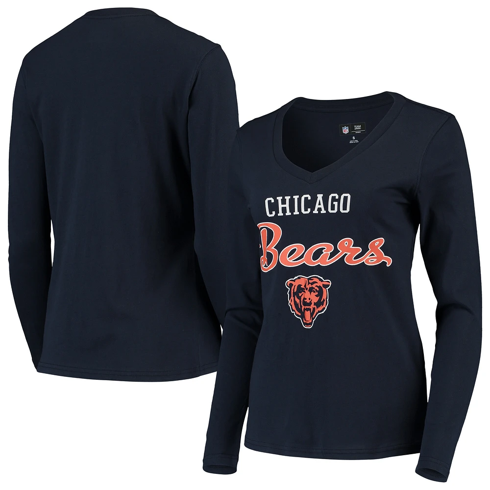 T-shirt à col en V manches longues pour femme G-III 4Her by Carl Banks Navy Chicago Bears Post Season