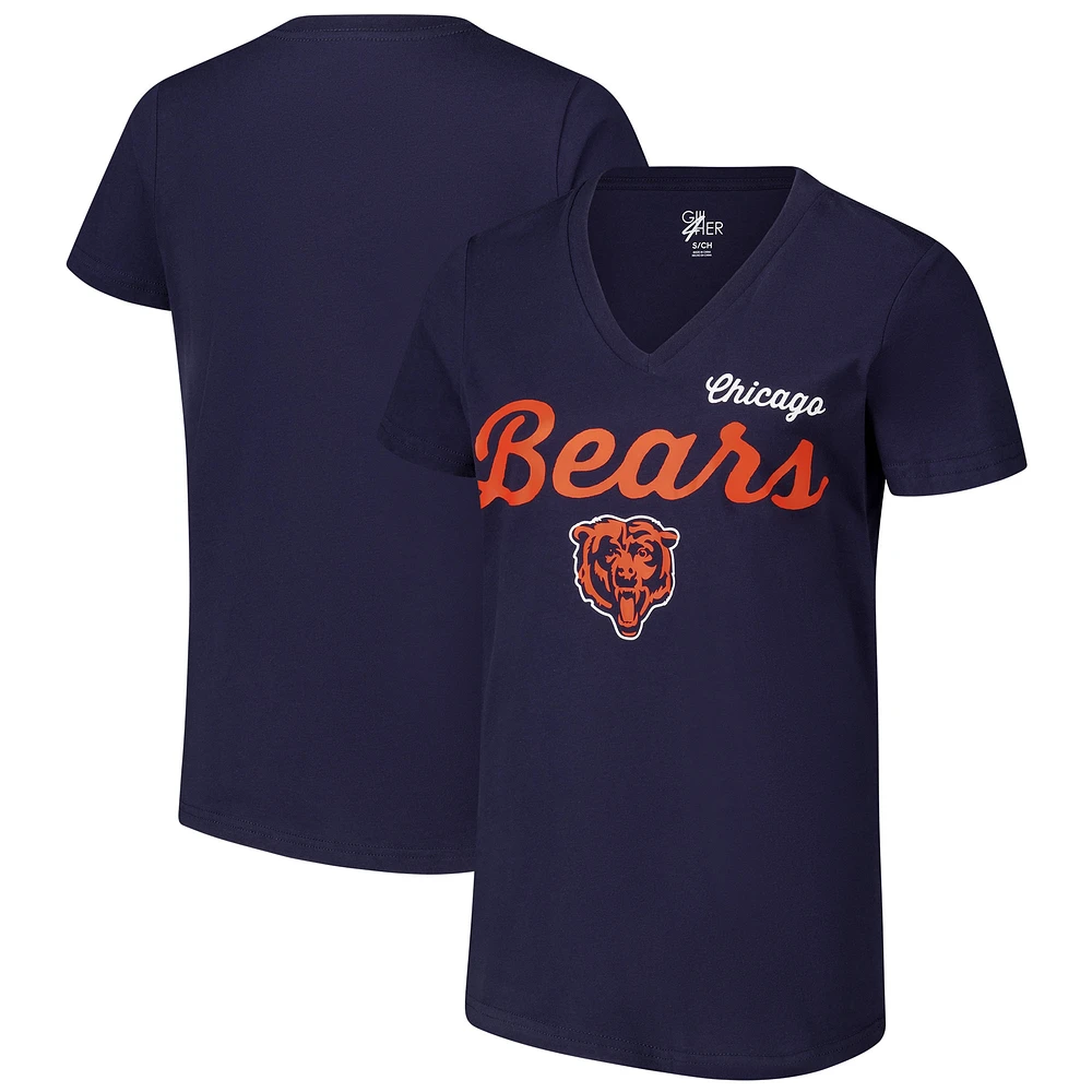 T-shirt col en V d'après-saison G-III 4Her by Carl Banks pour femme, bleu marine, des Chicago Bears