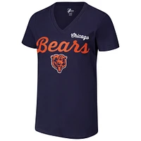 T-shirt col en V d'après-saison G-III 4Her by Carl Banks pour femme, bleu marine, des Chicago Bears