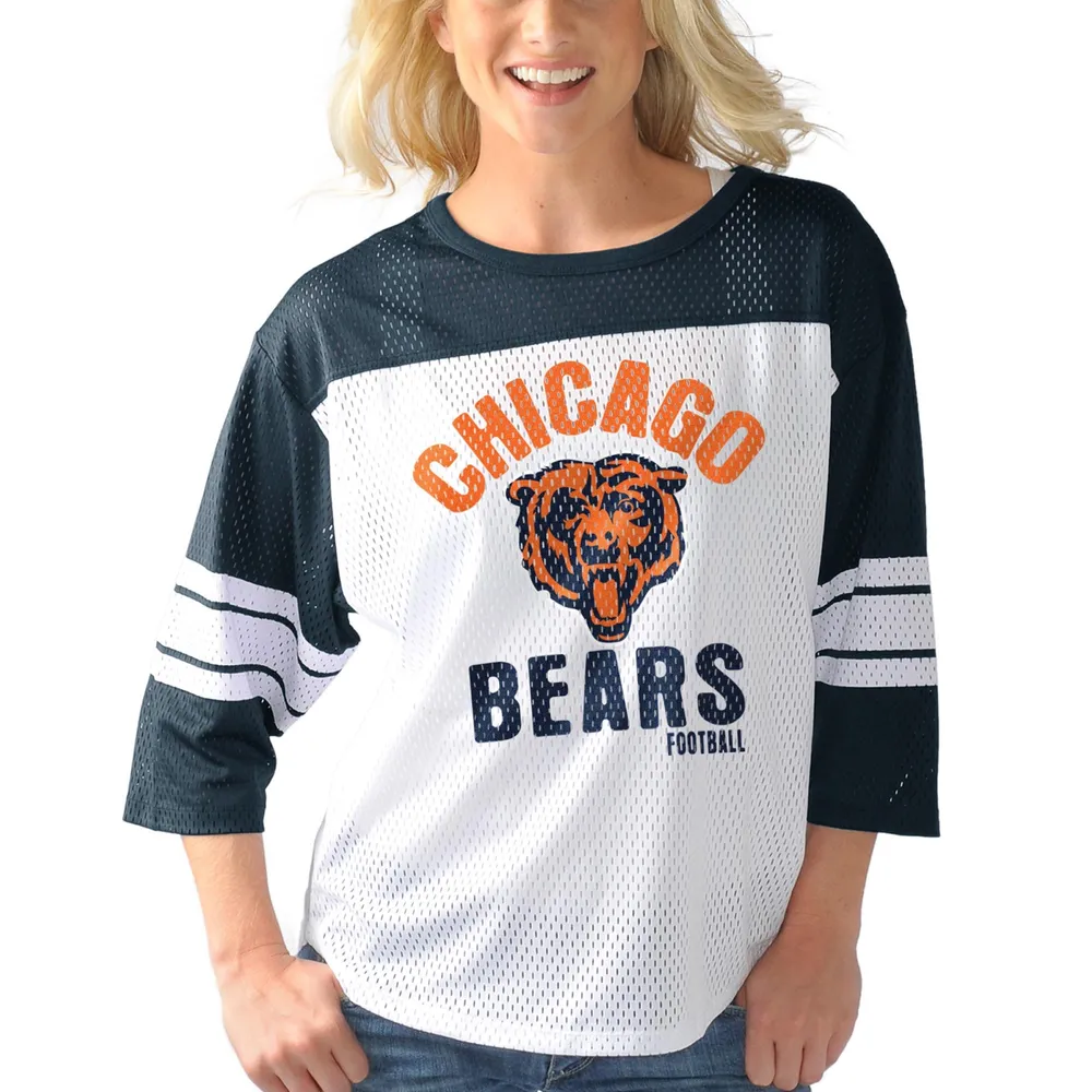 Women's Tommy Hilfiger White/Orange Chicago Bears Mesh Raglan Long Sleeve T-Shirt