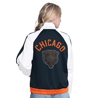 Women's G-III 4Her by Carl Banks White/Navy Chicago Bears Rally Rhinestone Full-Zip Track Jacket