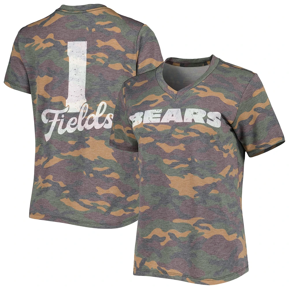 Women's Fanatics Branded Justin Fields Navy Chicago Bears Athena Name & Number Notch Neck T-Shirt