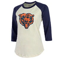 Women's Majestic Threads Justin Fields Cream/Navy Chicago Bears Player Raglan Name & Number Fitted 3/4-Sleeve T-Shirt