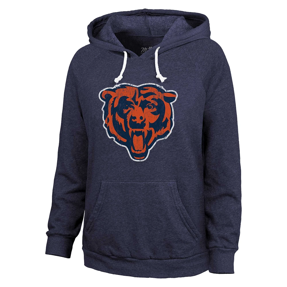 Women's Majestic Threads Justin Fields  Navy Chicago Bears Name & Number Tri-Blend Pullover Hoodie