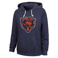 Sweat à capuche Majestic Threads Justin Fields pour femmes, bleu marine, nom et numéro des Chicago Bears