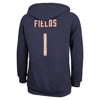 Women's Majestic Threads Justin Fields  Navy Chicago Bears Name & Number Tri-Blend Pullover Hoodie