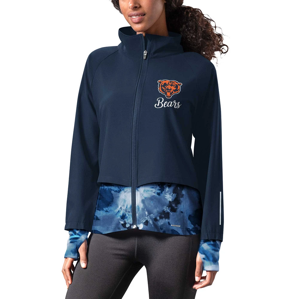 Veste de course entièrement zippée MSX by Michael Strahan pour femmes, Chicago Bears Grace Raglan, bleu marine