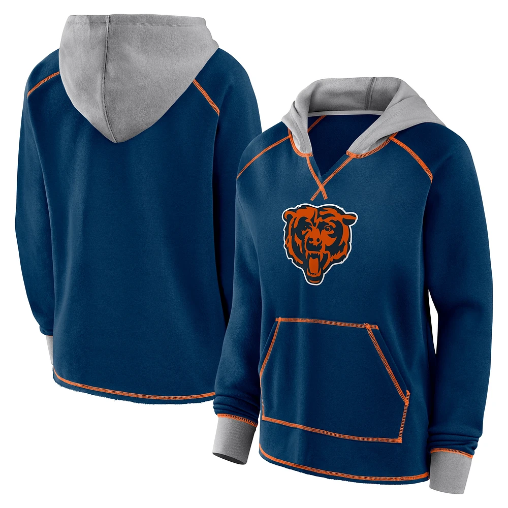 Sweat à capuche col en V polaire Chicago Bears Boom pour femme bleu marine