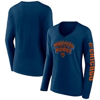 T-shirt à manches longues et col en V pour femme, bleu marine, Chicago Bears Hometown Sweep