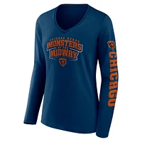 T-shirt à manches longues et col en V pour femme, bleu marine, Chicago Bears Hometown Sweep