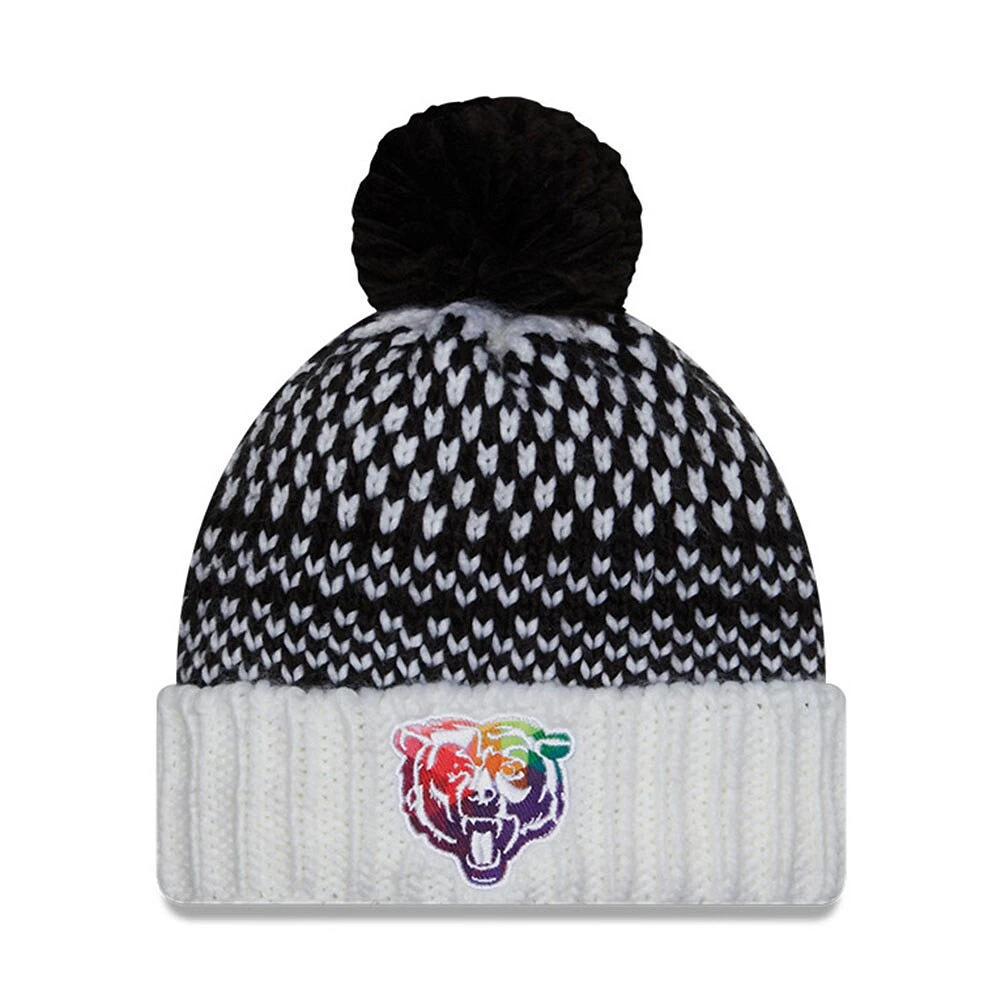 Bonnet en tricot à pompon à revers NFL Crucial Catch des Chicago Bears 2023 New Era noir/blanc pour femme