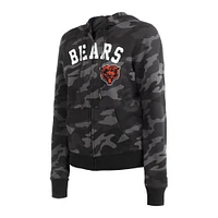 Sweat à capuche zippé et camouflage des Chicago Bears New Era pour femme, noir