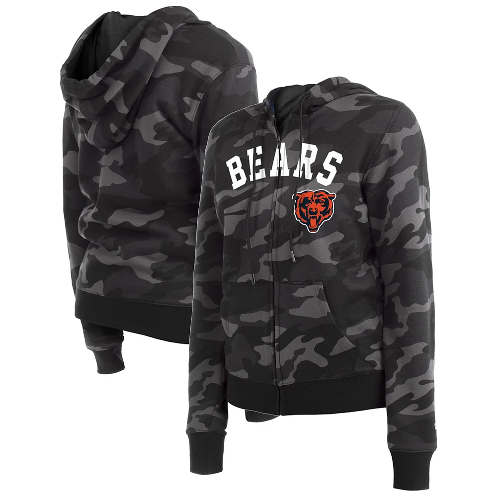 Women's New Era  Black Chicago Bears Camo Full-Zip Hoodie