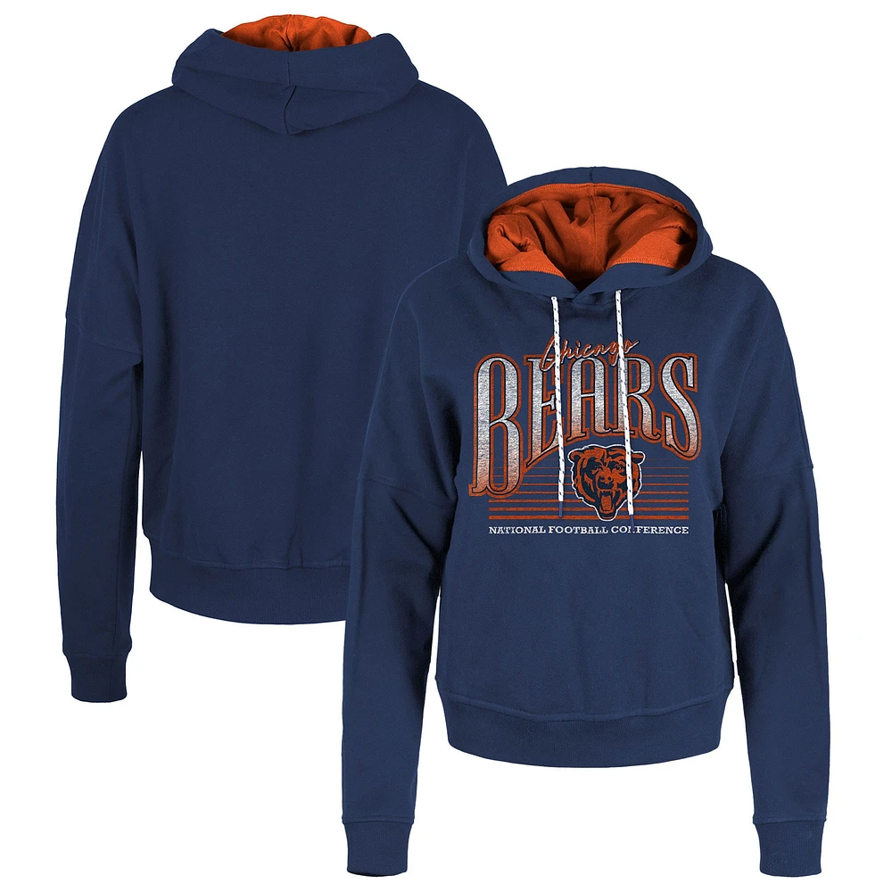 Sweat à capuche boxy bleu marine Chicago Bears New Era pour femme