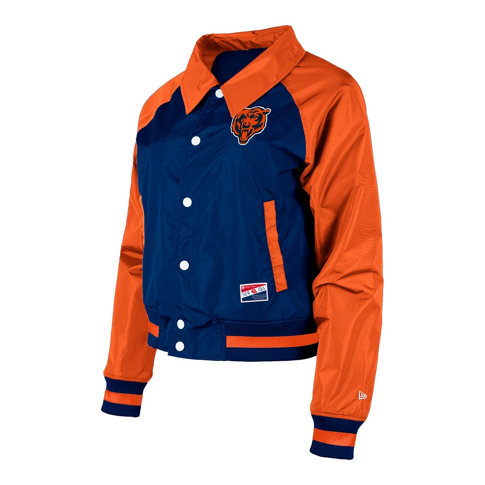 Blouson raglan à boutons-pression pour femme Chicago Bears bleu marine New Era