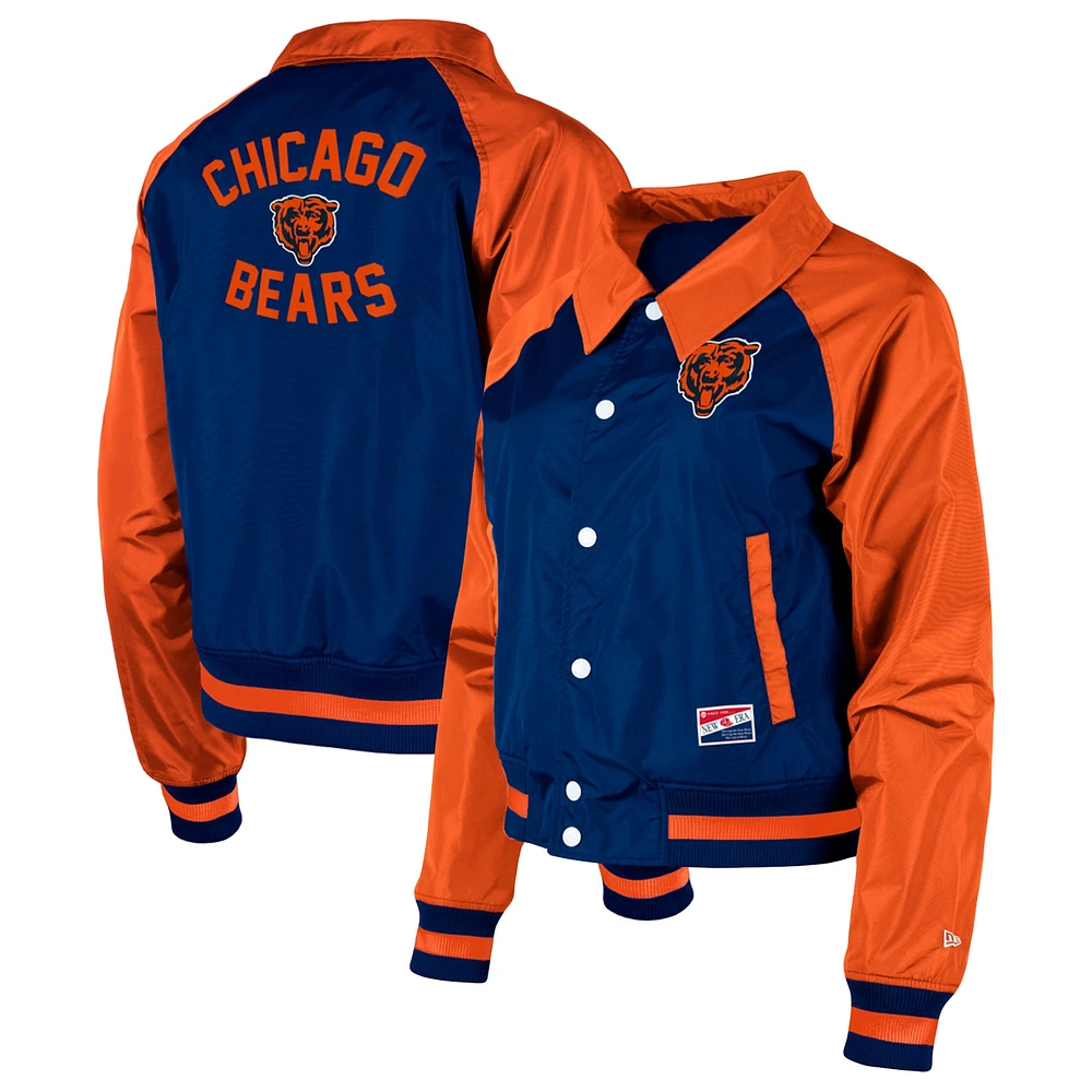 Blouson raglan à boutons-pression pour femme Chicago Bears bleu marine New Era