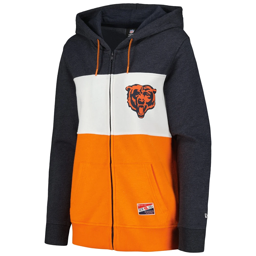 Sweat à capuche entièrement zippé blocs de couleurs New Era pour femmes, bleu marine, Chicago Bears