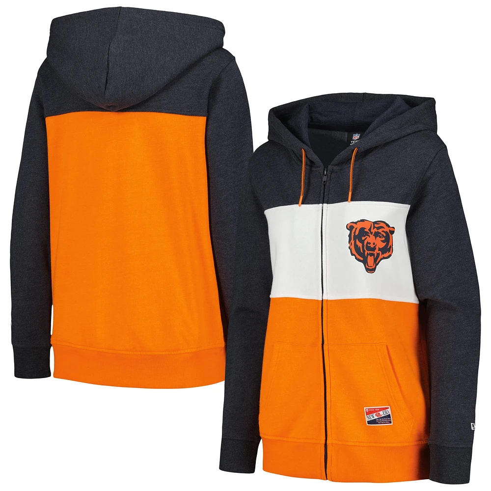 Sweat à capuche entièrement zippé blocs de couleurs New Era pour femmes, bleu marine, Chicago Bears